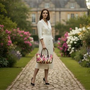 Emilio Pucci Vintage Handbag Leather Handles, Beautiful Multicolors Canvas EUC